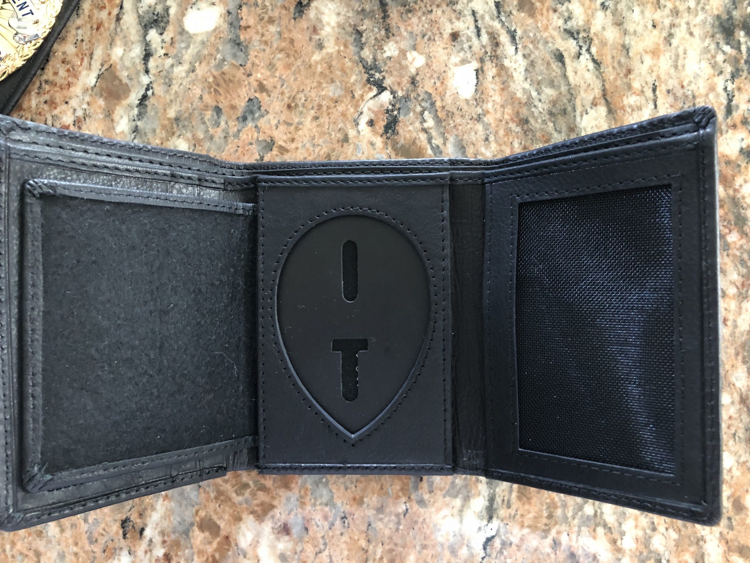 Genuine Leather Tri Fold Badge Holder Wallet Black Police Badge Holder