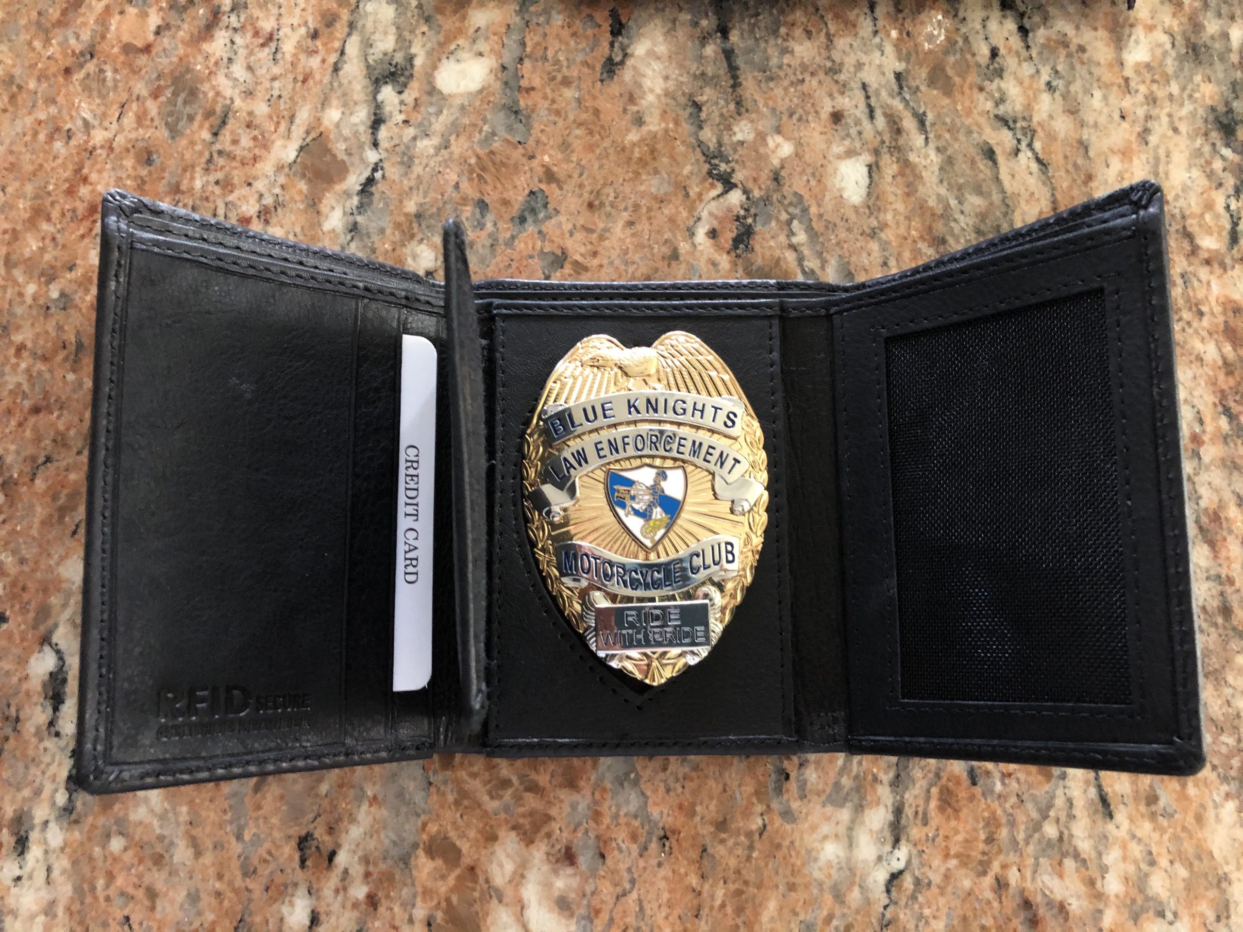 Genuine Leather Tri Fold Badge Holder Wallet Black, Police Badge Holder ·   Chapter NY9